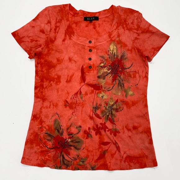 *SOLD* BLEU Small T-Shirt Orange Gold Embellished - Picture 4 of 8